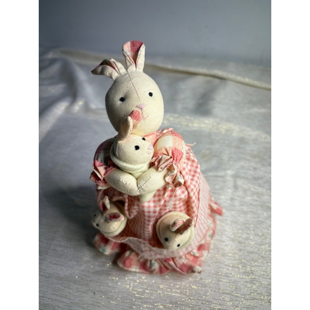 vintage stuffed animal toy called "Russ Luv Pets Mama Bunny with Triplets
